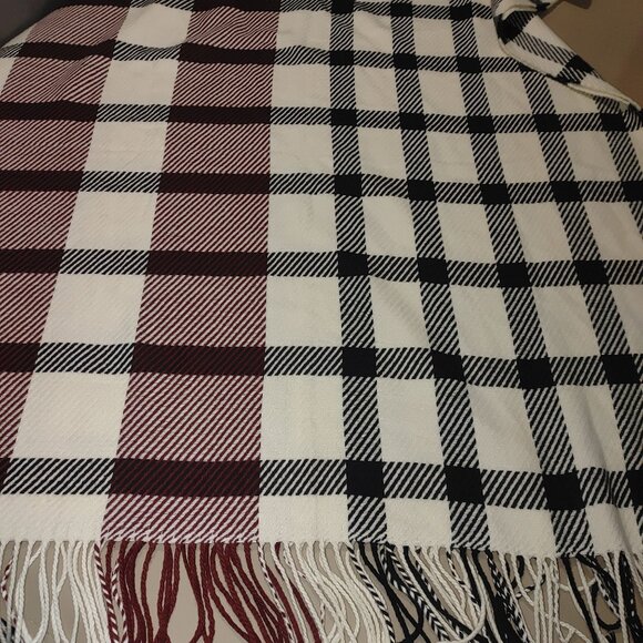 Plaid Scarf Large Wide Love Lore Oversized Fringe Detail Dual Toned Soft Wrap - Picture 3 of 8